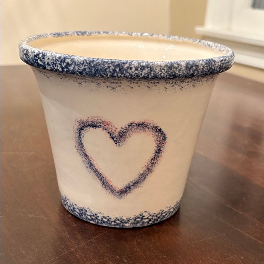Blue and White Heart Ceramic Plant Pot
